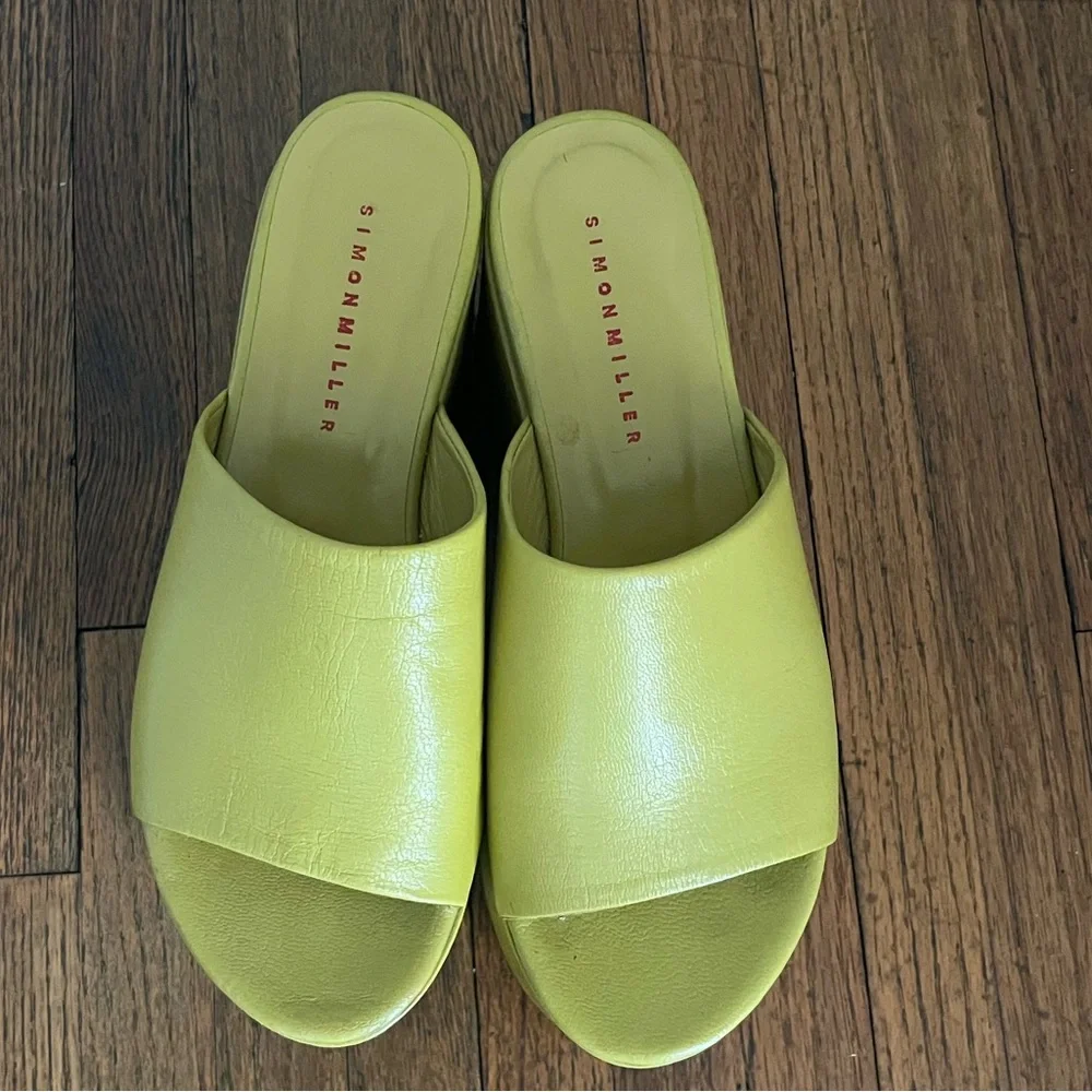 SIMON MILLER Blackout Sea Lemon Yellow/Green Platform Leather Slides Sandals
